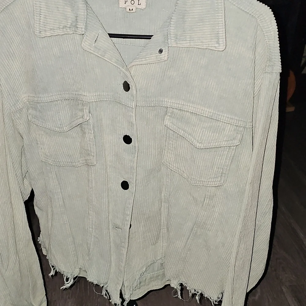 POL Womens Super Cute Like New Sage Green Corduroy Jacket. Adorable!